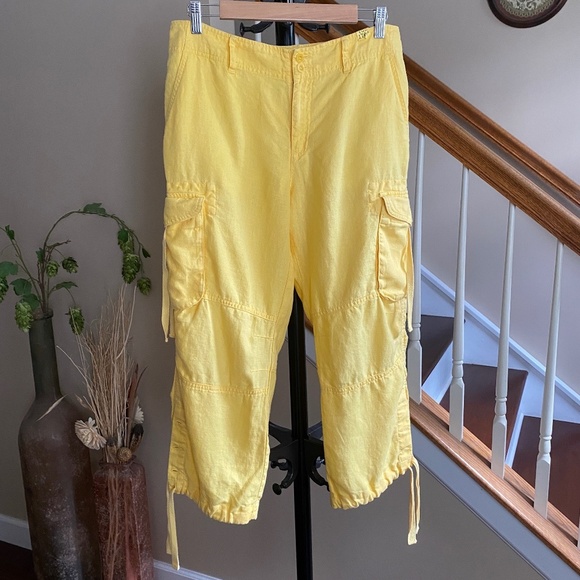 Lauren Ralph Lauren 100% Soft Linen High Rise Cargo Pants Yellow Size 8 - Picture 2 of 14